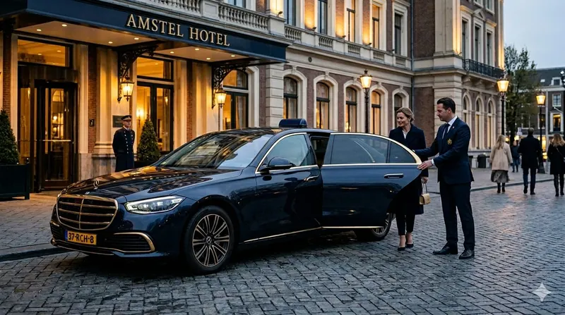 Chauffeur opent deur - taxiservice Enschede Schiphol