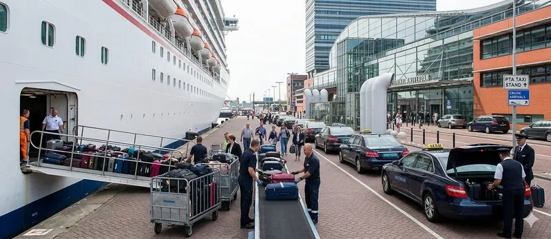 Taxi bij cruise terminal laadt bagage in - cruise transfers